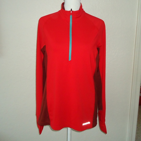 Pantagonia Women's Red Athleisure 1/4 Zip L/S Thumbhole Top Mesh Back Sz-M - Picture 1 of 16